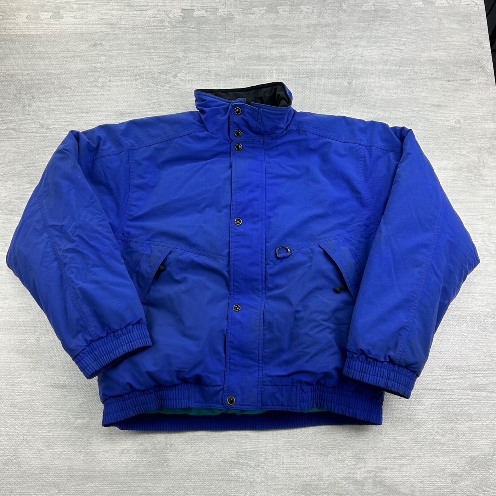 Vintage 90s Eddie Bauer Goose Down Jacket Size Large Blue Puffer Bomber Coat Ski